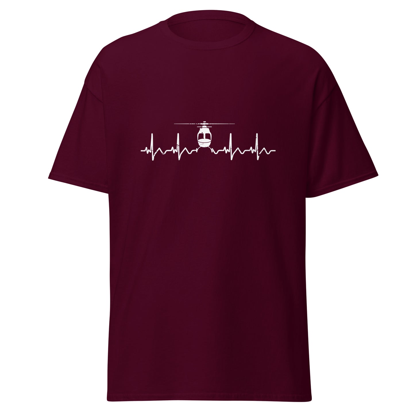 Herzschlag EKG-Kurve Unisex T-Shirt mit Helikopter - Perfekt für Luftfahrt-Enthusiasten