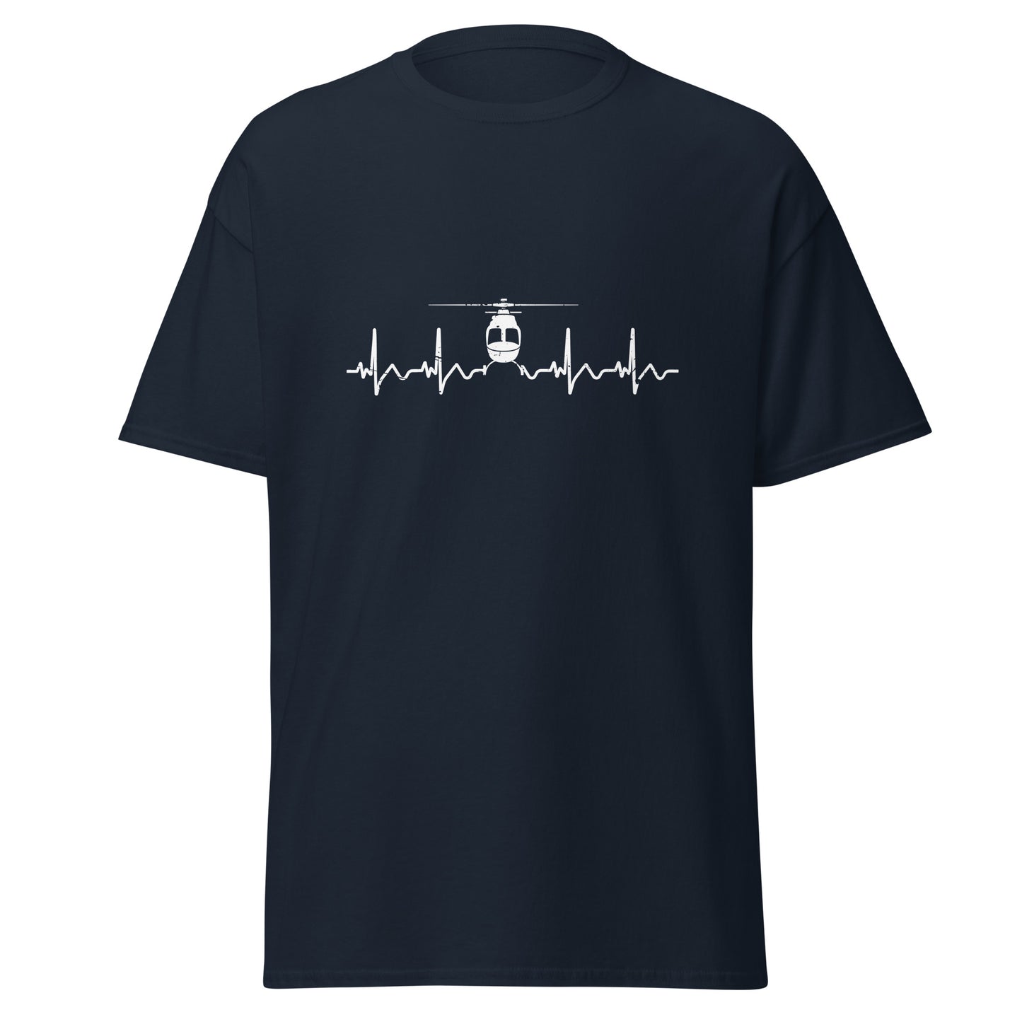 Herzschlag EKG-Kurve Unisex T-Shirt mit Helikopter - Perfekt für Luftfahrt-Enthusiasten