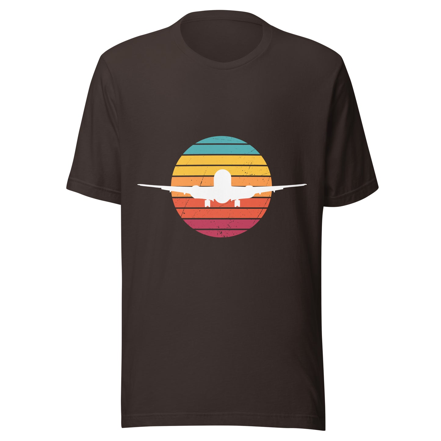 Sonnenuntergang Unisex T-Shirt mit Flugzeug-Silhouette - Vintage-Design für Flugbegeisterte