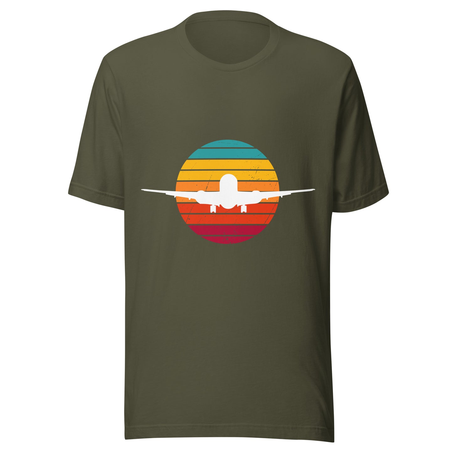 Sonnenuntergang Unisex T-Shirt mit Flugzeug-Silhouette - Vintage-Design für Flugbegeisterte
